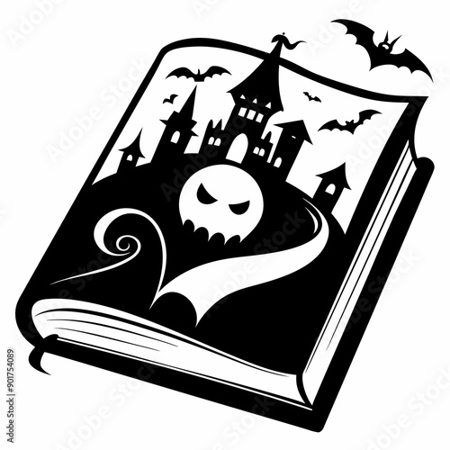: Halloween fairy tale book Silhouette Vector Illustration 