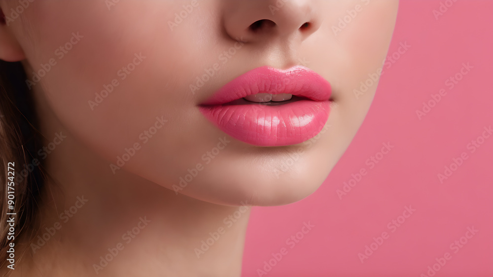 Obraz premium Close-up pink lip lipstick. Generative AI