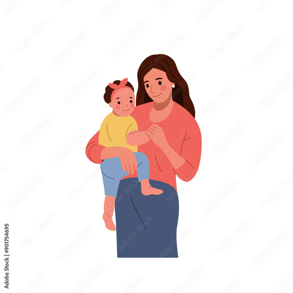 Young mother with baby. Vector cartoon flat style illustration Young mother with baby. Vector cartoon flat style illustration