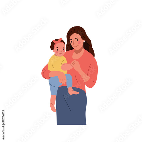 Young mother with baby. Vector cartoon flat style illustration