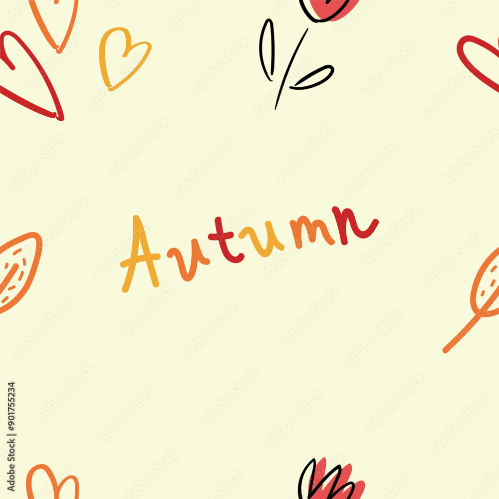 Obraz premium Seamless vector pattern with autumn doodle leaves and flowers