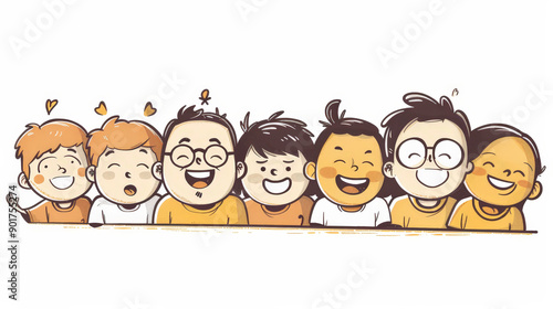 A joyful group of children wearing orange shirts, smiling together at a community gathering on a sunny afternoon in a park