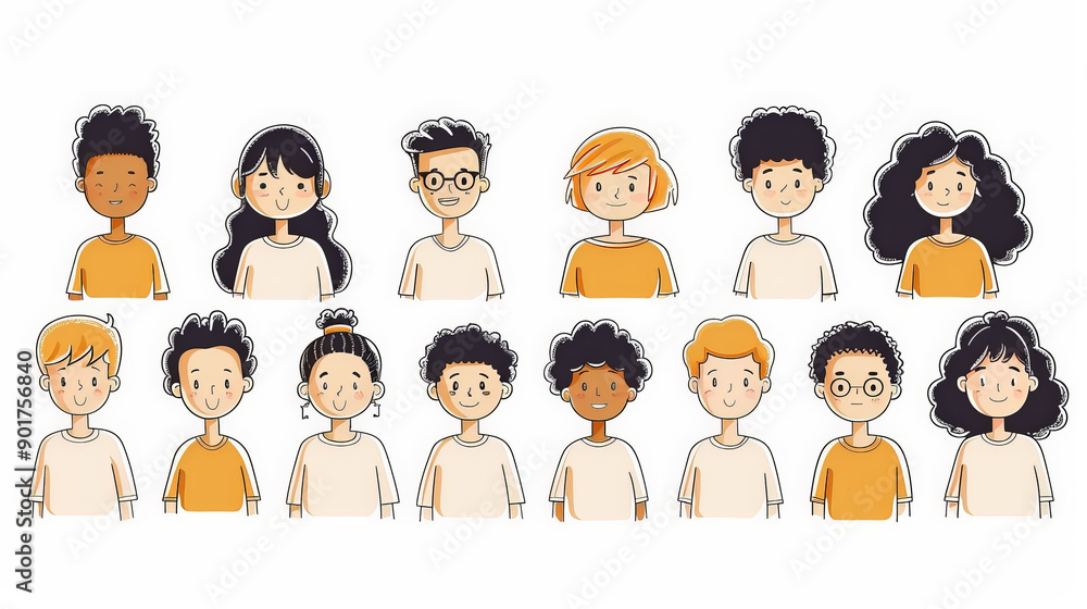 A diverse group of twelve children with various hairstyles and outfits gathering together in a cheerful setting during daytime A diverse group of twelve children with various hairstyles and outfits gathering together in a cheerful setting during daytime