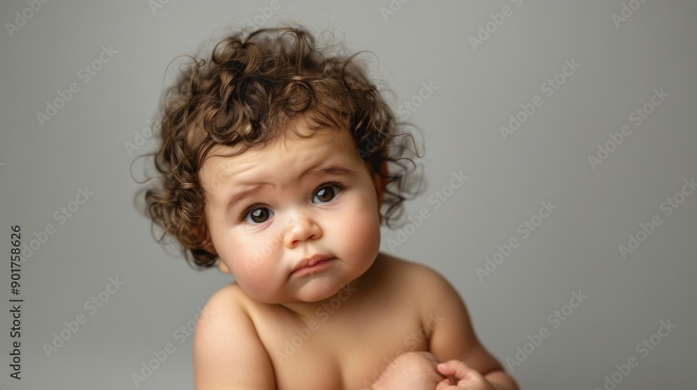 Adorable Curly-Haired Toddler with Inquisitive Expression Adorable Curly-Haired Toddler with Inquisitive Expression