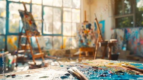 Creative Workshop: Colorful Artist's Studio with Sunlight