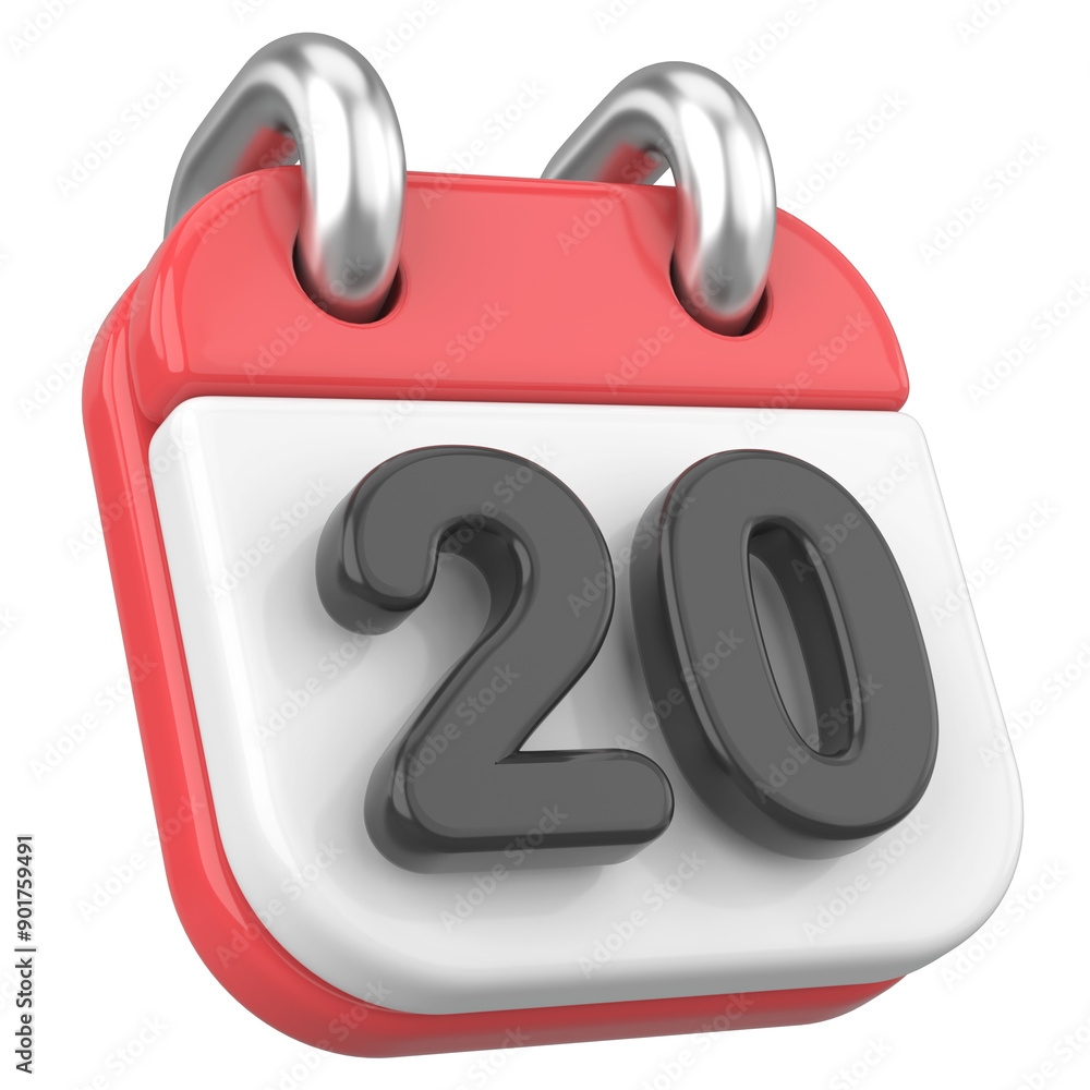 3D calendar. Day 20. Twentieth day of the month. 3D illustration. 3D calendar. Day 20. Twentieth day of the month. 3D illustration.