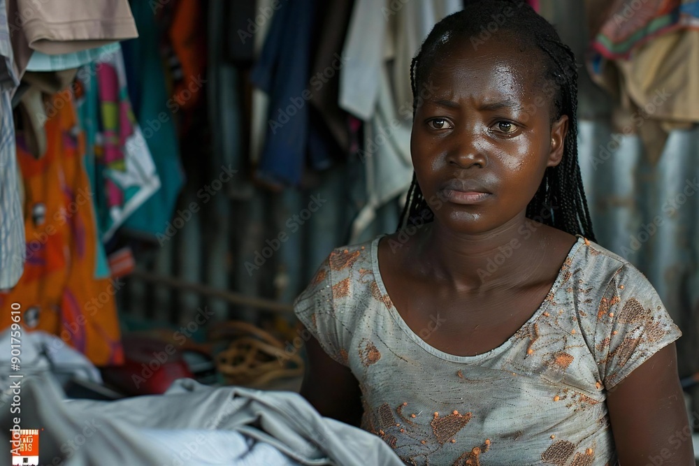 Tired Young African Woman Ironing Clothes in her House Tired Young African Woman Ironing Clothes in her House