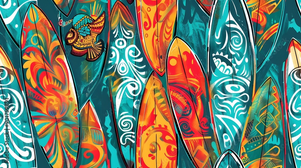 Vibrant Tropical Surfboards with Polynesian Tattoo Designs Vibrant Tropical Surfboards with Polynesian Tattoo Designs