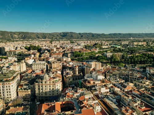 Murcia city centre and Segura river aerial panoramic view.