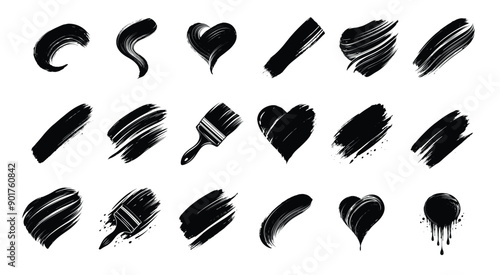 Black paint straight strokes various sizes shapes, abstract art element design