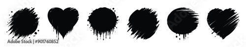 Black ink brush strokes in various shapes sizes, art decoration creativity design