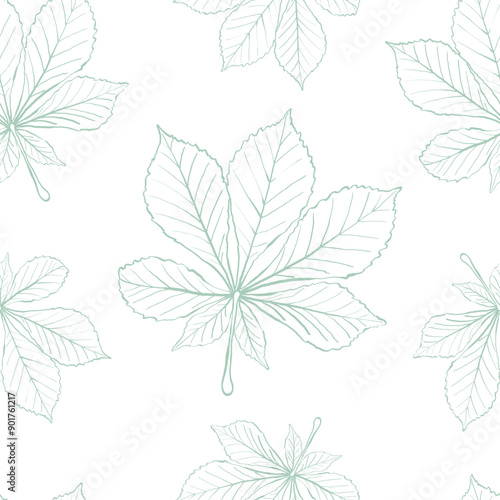 Creative seamless pattern with chestnut leaves. Vector illustration.