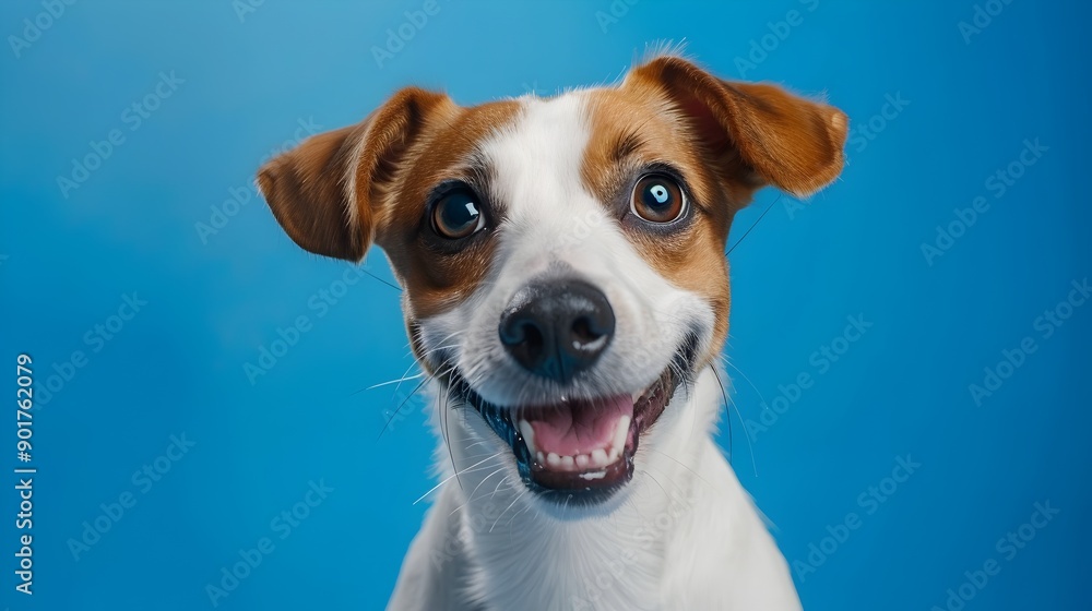 Charming Jack Russell Terrier Dog Portrait with Big Expressive Eyes Against Vibrant Blue Background Charming Jack Russell Terrier Dog Portrait with Big Expressive Eyes Against Vibrant Blue Background