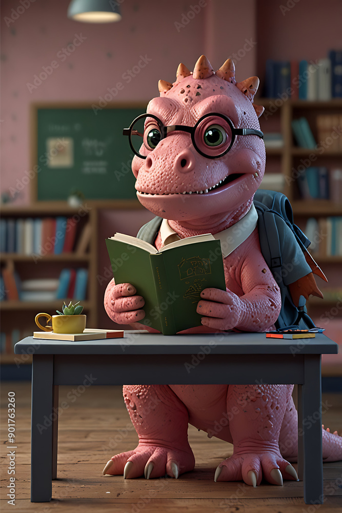 dinosaur reading in classroom library education back to school concept dinosaur reading in classroom library education back to school concept