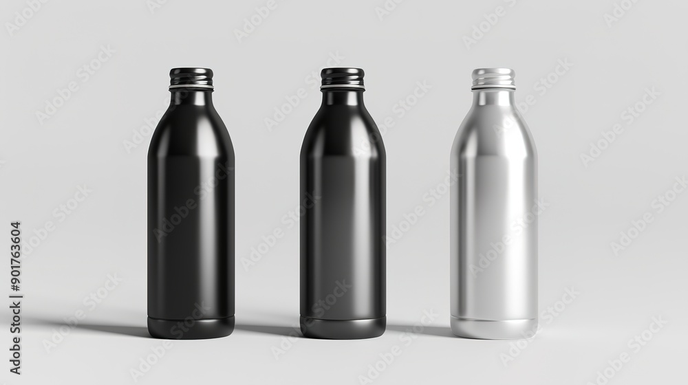 3D illustration Rendering Aluminium Bottle on White Background Black Grey White 3D illustration Rendering Aluminium Bottle on White Background Black Grey White