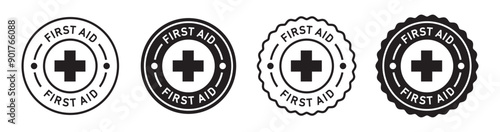 First aid label set icon, vector illustration