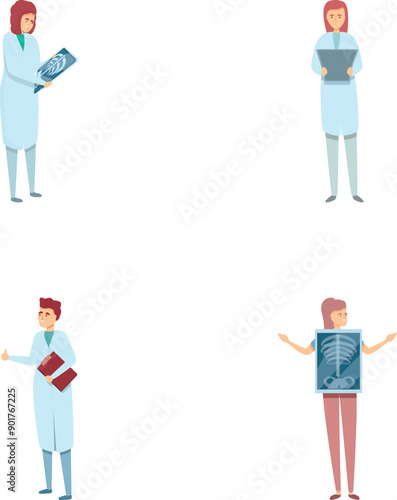 Radiologist concept icons set cartoon vector. Doctor examine xray image. Medical examination