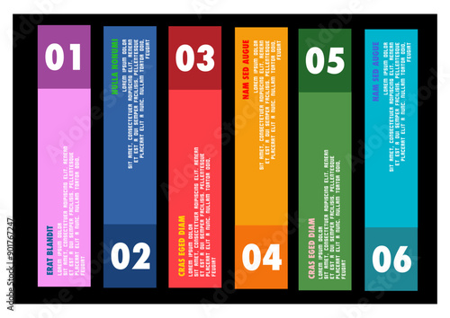 6 steps corporate web background in minimalist style with numbers and text for information and steps