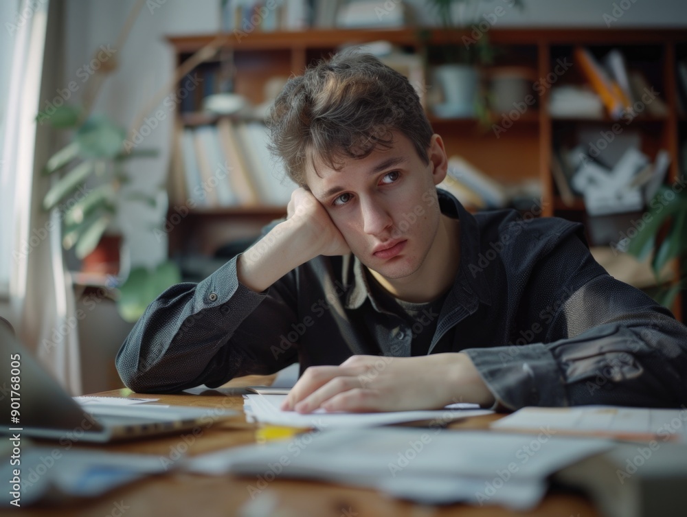A person sitting at a desk with a laptop, focused on his work A person sitting at a desk with a laptop, focused on his work