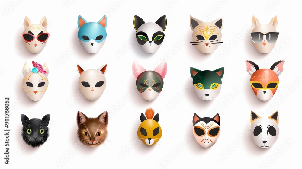 A collection of cat faces with sunglasses on them A collection of cat faces with sunglasses on them