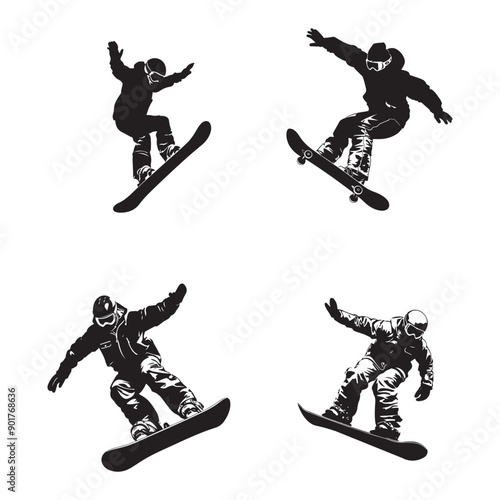 Snowboarder in Mid-Air Silhouette clipart on a white