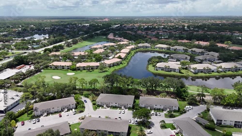 Aerial drone footage of Florida real estate. Naples, Florida golf community neighborhoods and properties. photo