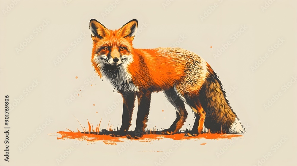 Fototapeta premium Mischievous Fox in Vibrant Risograph with Retro Atmosphere