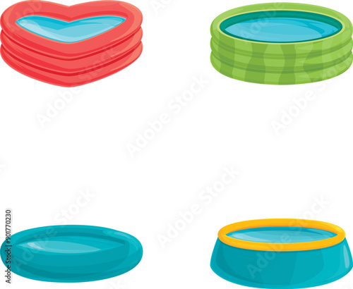 Inflatable pool icons set cartoon vector. Swimming pool of various shape. Summer vacation