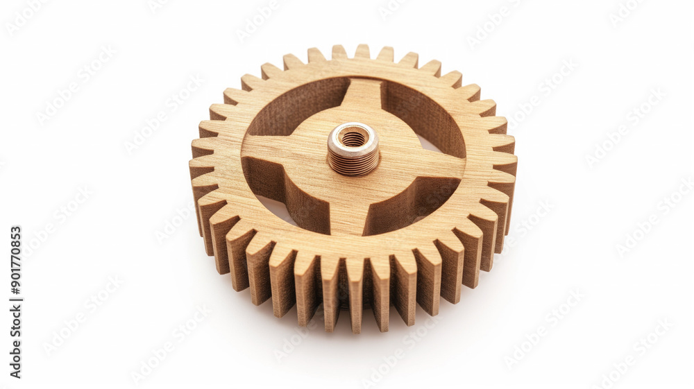 Wooden gear mechanism, close-up of a precisely crafted wooden cogwheel, engineering, woodworking concept Wooden gear mechanism, close-up of a precisely crafted wooden cogwheel, engineering, woodworking concept
