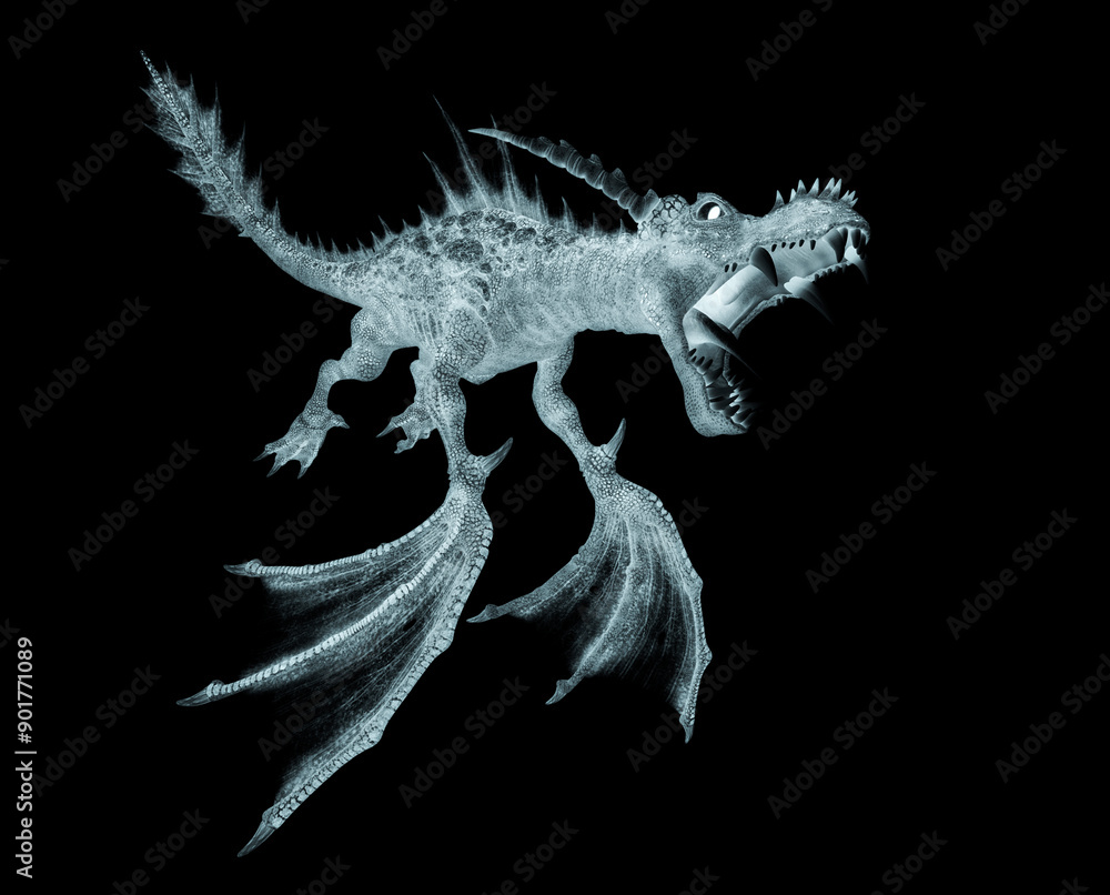 Fototapeta premium water dragon hunting attack on white background