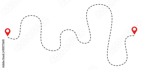 Line route with mao pointer location trip way design vector