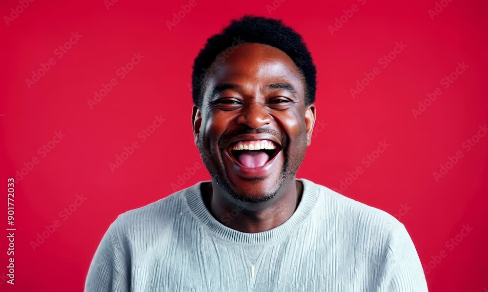 excited asian man laughing and looking at camera isolated on red excited asian man laughing and looking at camera isolated on red