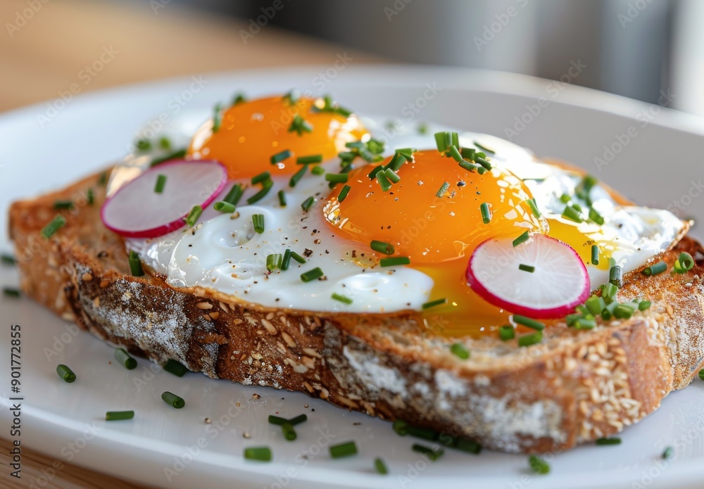 Fried Egg Toast With Radish and Chives Fried Egg Toast With Radish and Chives