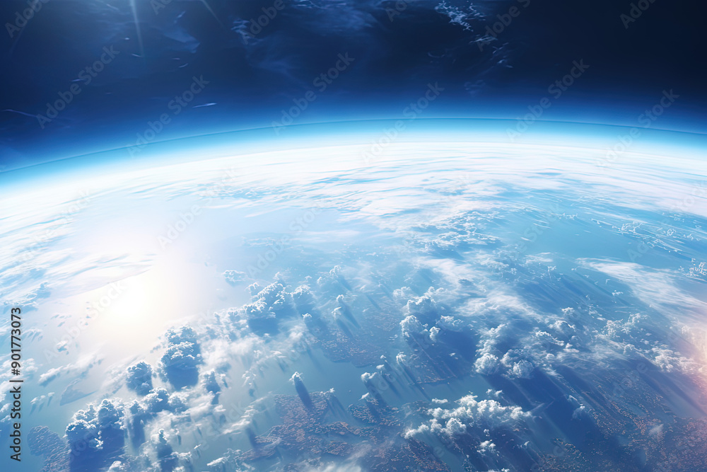 Fototapeta premium Earth horizon view from space. Satellite or plane view of the planet from stratosphere.