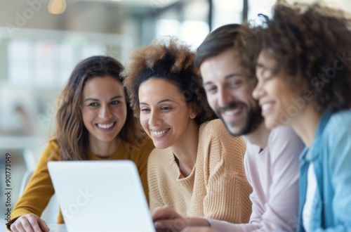 Smiling Friends Looking At Laptop