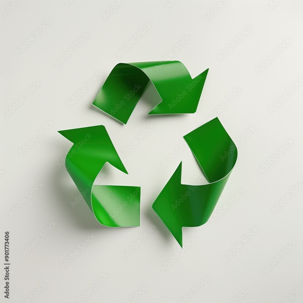 Green arrows forming the iconic recycle symbol on a white background, emphasizing sustainability and environmental consciousness through curvilinear shapes Green arrows forming the iconic recycle symbol on a white background, emphasizing sustainability and environmental consciousness through curvilinear shapes