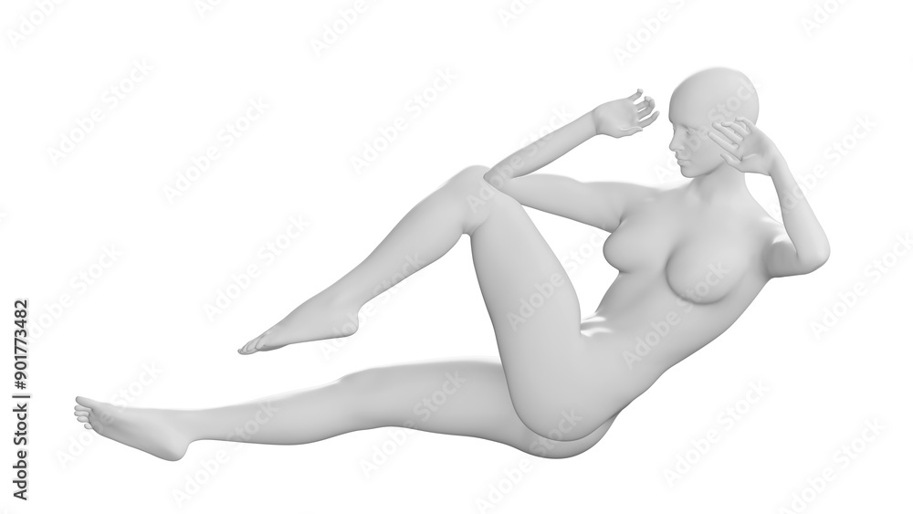 Female Mannequin Exercising (Doing Abs) Isolated on Transparent Background. Side View Female Mannequin Exercising (Doing Abs) Isolated on Transparent Background. Side View