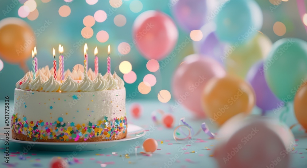 Birthday Cake With Candles and Balloons Birthday Cake With Candles and Balloons