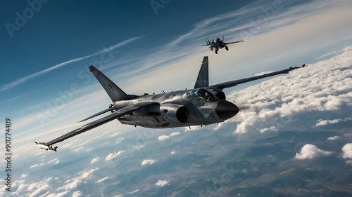 Fighter jets fly above the clouds