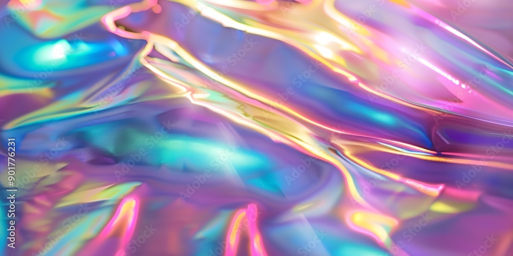 A colorful, shiny, and reflective surface with a rainbow pattern. The image has a dreamy, ethereal quality to it, as if it were a painting or a piece of fabric. The colors are vibrant A colorful, shiny, and reflective surface with a rainbow pattern. The image has a dreamy, ethereal quality to it, as if it were a painting or a piece of fabric. The colors are vibrant