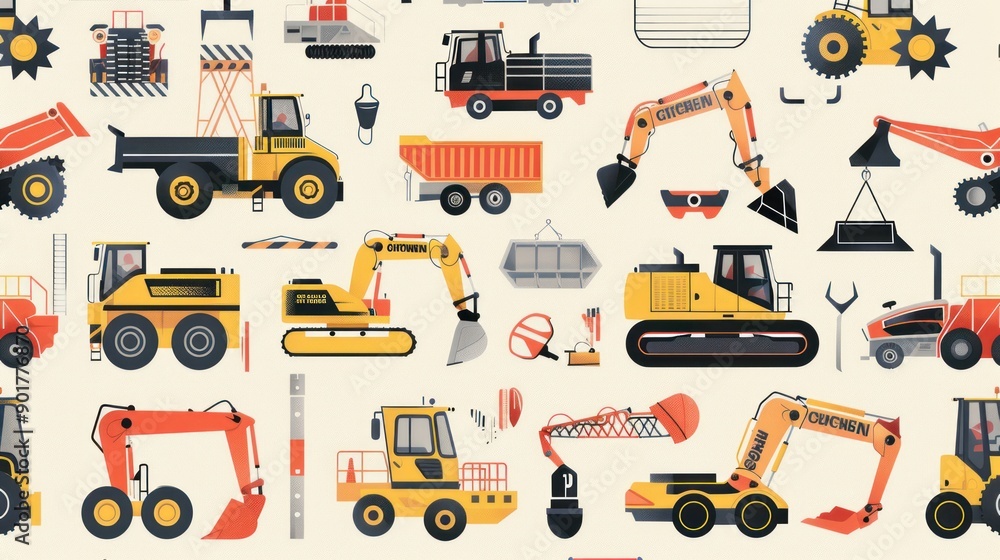 A construction-themed background with a variety of machinery illustrations A construction-themed background with a variety of machinery illustrations