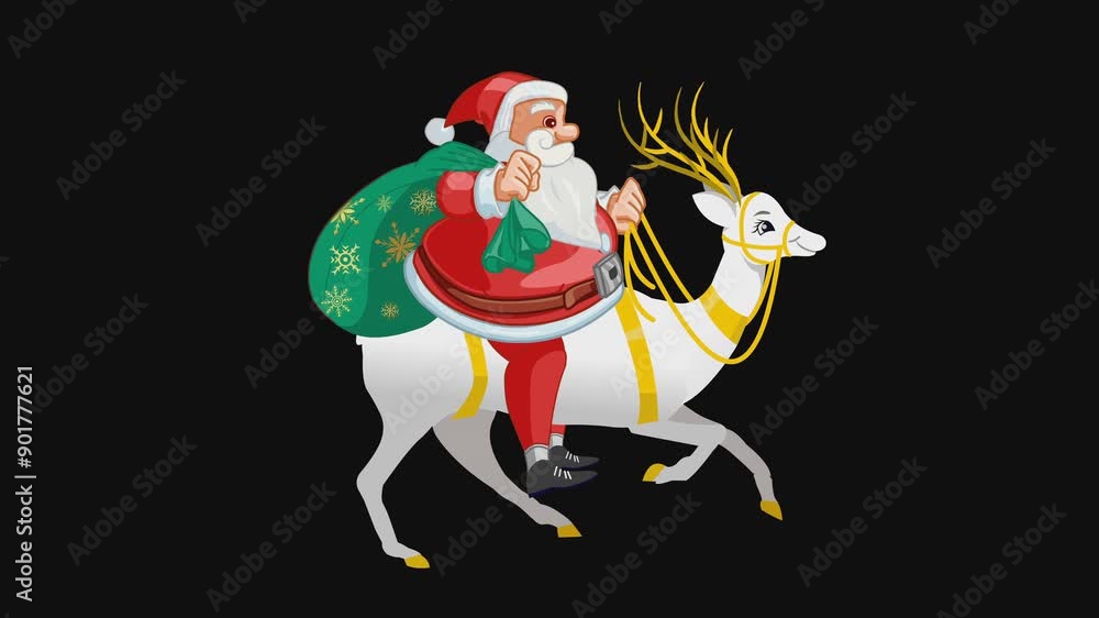 Santa Claus riding on reindeer with gifs Santa Claus riding on reindeer with gifs