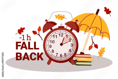 Fall Back, change clock back one hour. Daylight Saving Time.Autumn Fall Back 1 h.