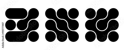 Set of connected black dots. Transition metaballs. Integration symbol. Circles pattern