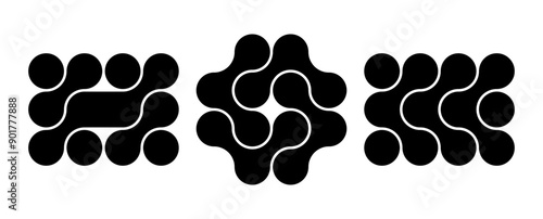 Set of connected black dots. Transition metaballs. Integration symbol. Circles pattern