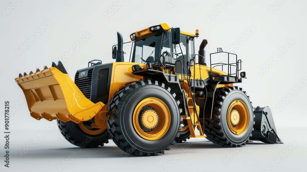 A construction loader displayed against a white backdrop A construction loader displayed against a white backdrop