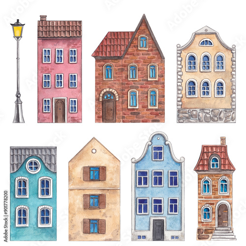 Photography Set of cute European houses