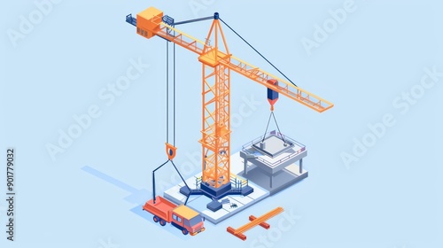 Wallpaper Mural A detailed isometric drawing of a construction crane Torontodigital.ca