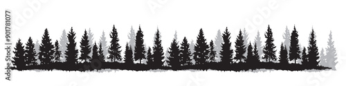 Set of pine trees silhouette isolated on white background
