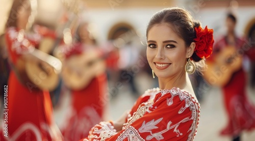 Woman in Red Dress at Outdoor Event